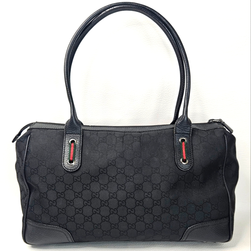 Authentic Gucci Monogram Supreme Handbag Tote Black on Black